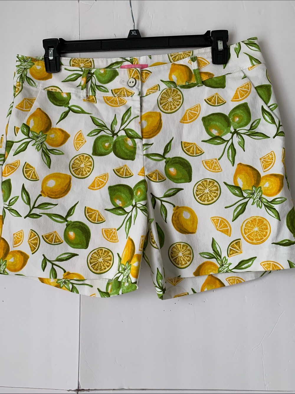 Isaac Mizrahi White Citrus Print Shorts - Green & Yellow Size 14